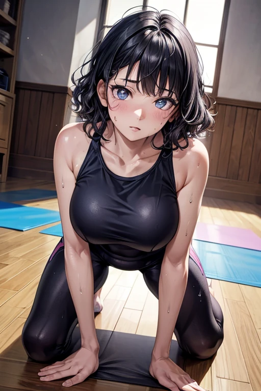 masterpiece, Highest quality, (Unreal Engine), reality, Super Resolution,  Very detailed, Complex, colorful, Clear images, Sharp focus, Digital Blending, 

Beautiful woman, Hyuuga Hinata, Big Breasts, Perfect Eyes, Beautiful Eyes, Perfect Face, Ultra detailed hair, Ultra detailed face, Very detailed lips, Vivid expression, Healthy Body, Beautifully detailed sweat glands, Smooth skin texture, Beautiful Skin, Carefully drawn,

((humidity:1.3), Sticky with sweat), (Wear a tight yoga suit, ,Hot Yoga, Sweat makes yoga wear transparent, Sweat accumulates on the floor), Dynamic pose, 

indoor, Hot Yoga Gym, (Shot on Sony α9, Dynamic Angle), 

