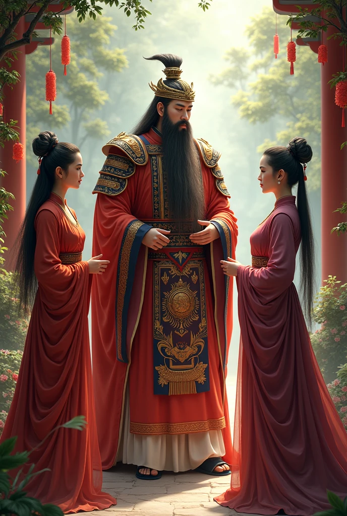 Guan Yu with a beard bowed to his two sisters-in-law.