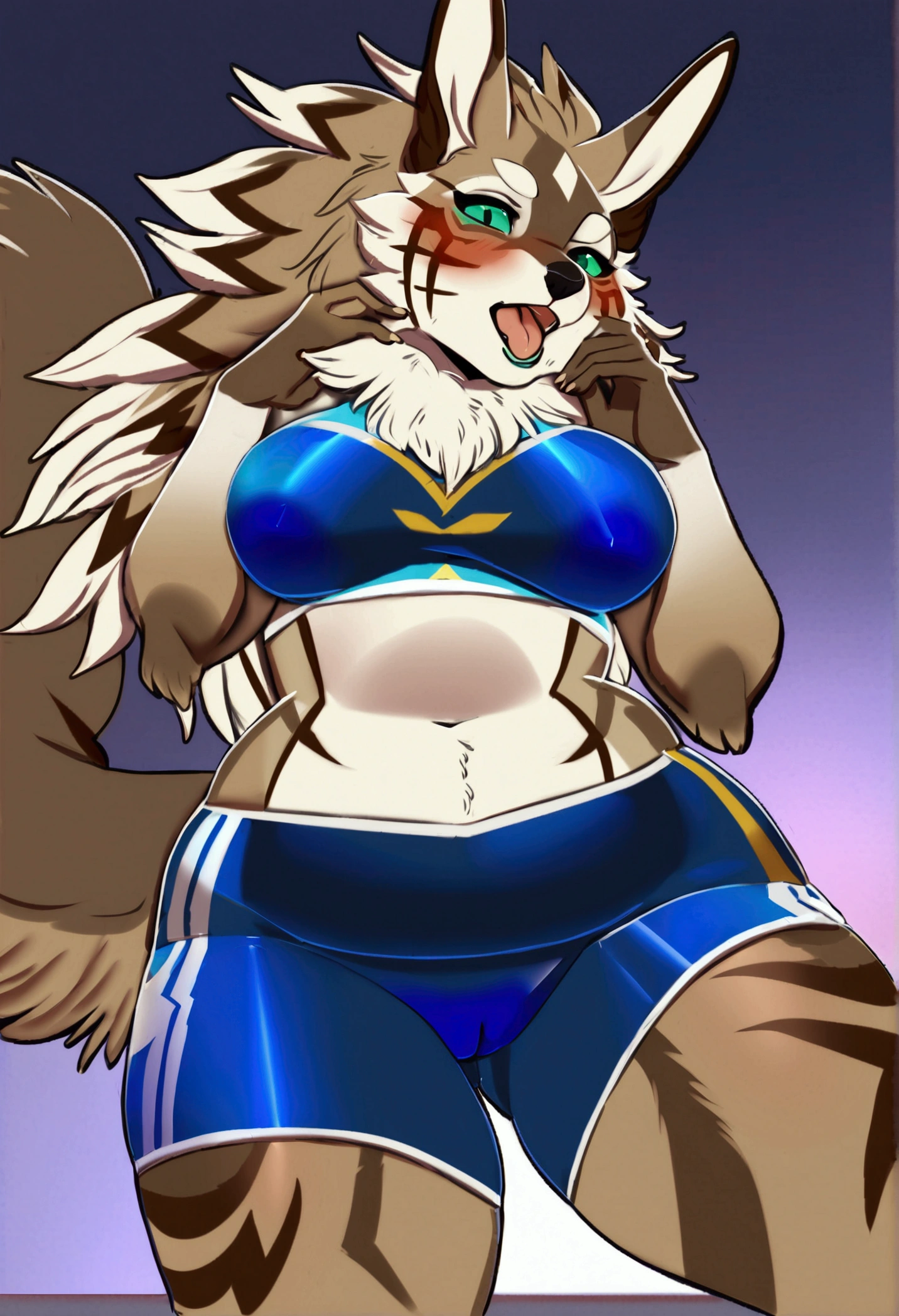 top quality, best quality, by pregoo, High-quality illustrations, masterpiece), (kemono, furry anthro), very beautiful and detailed body face and eyes, round, 1 female, jackal, Seth, (Tokyo Afterschool Summoners), slightly chubby, face, brown furs, fluffy, tail, big brect eyes, green sclera eyes, black pupils, beautiful japan school swimsuit, body movement, body twitching, red blushing, clumsy,