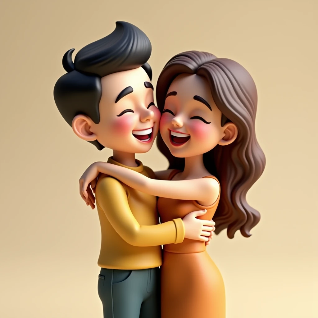Couple))High resolution, Anatomically correct, 最high quality, detail, 高いdetail, High-resolution model, Very detailed, high quality, High resolution, Anatomically correct, smile, 仲の良いCouple、Hug while laughing、happiness、Men and women、Blind box toy style,