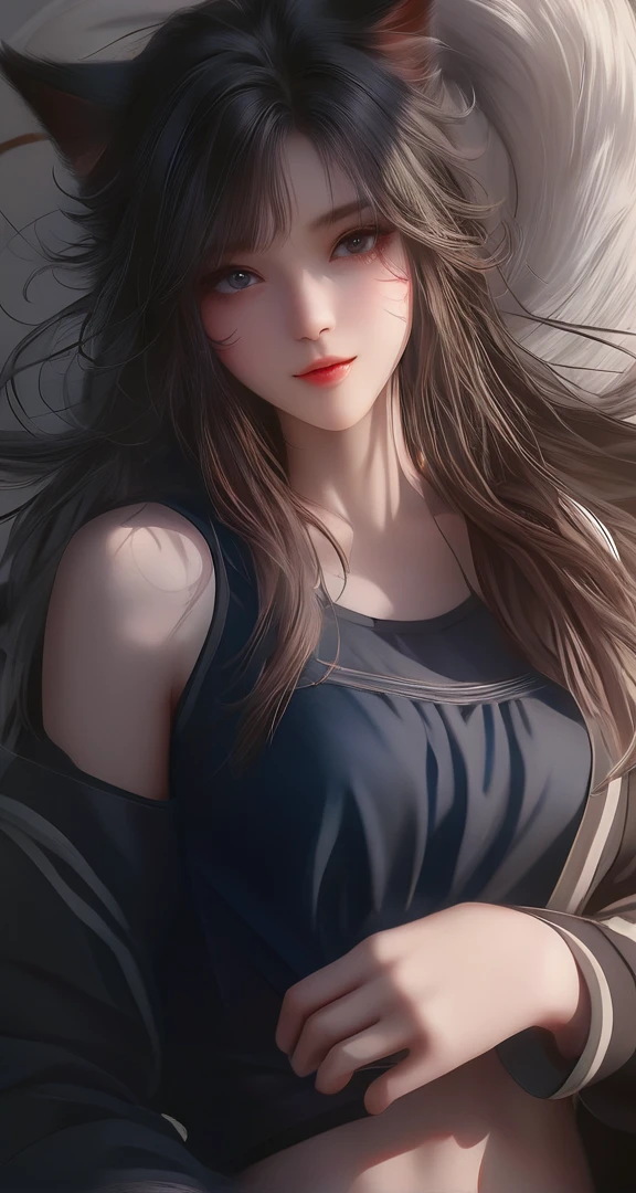 beautiful girl with cat ear hair clip accessory and wearing blue dress posing for a photo, a detailed painting by Lü Ji, cgsociety, digital art, fashion style a realistic beautiful girl at pixiv, realistic anime art style, realistic art style