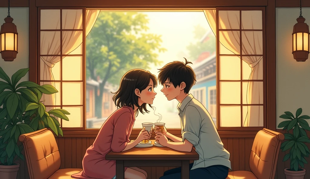 &#39;Lovers Talking in a Cafe&#39; in the Ghibli style
