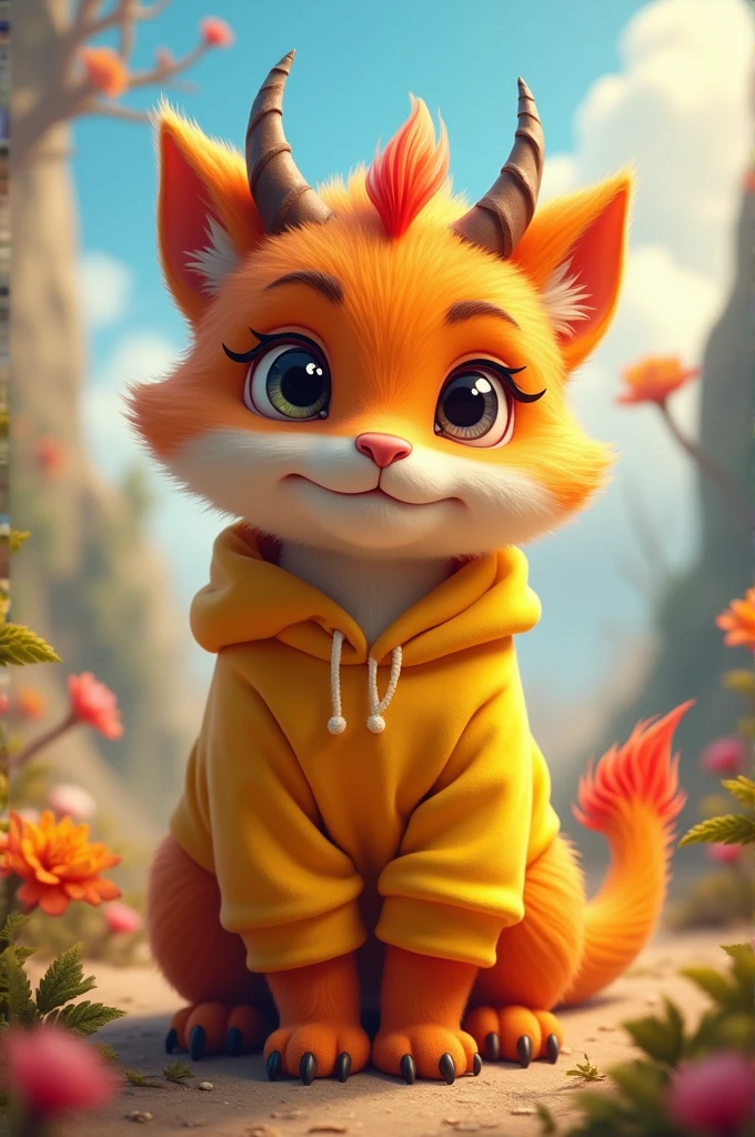 Create a colorful furry canine and dragon avatar with a yellow sweatshirt