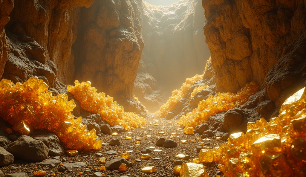 There are large pieces of gold and various crystal ores underground.（best quality，4K，8k，High level，masterpiece：1.2），Ultra Detailed，（lifelike，Photo real，Photo real：1.37）