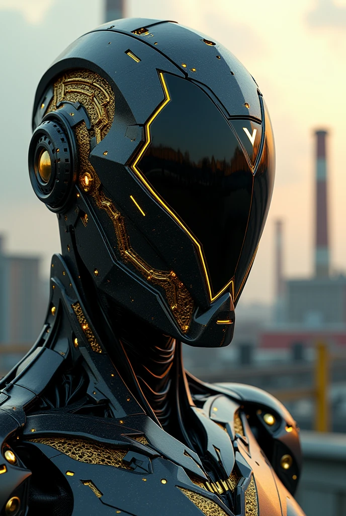 Generate a creative mask with an industrial concept and golden details