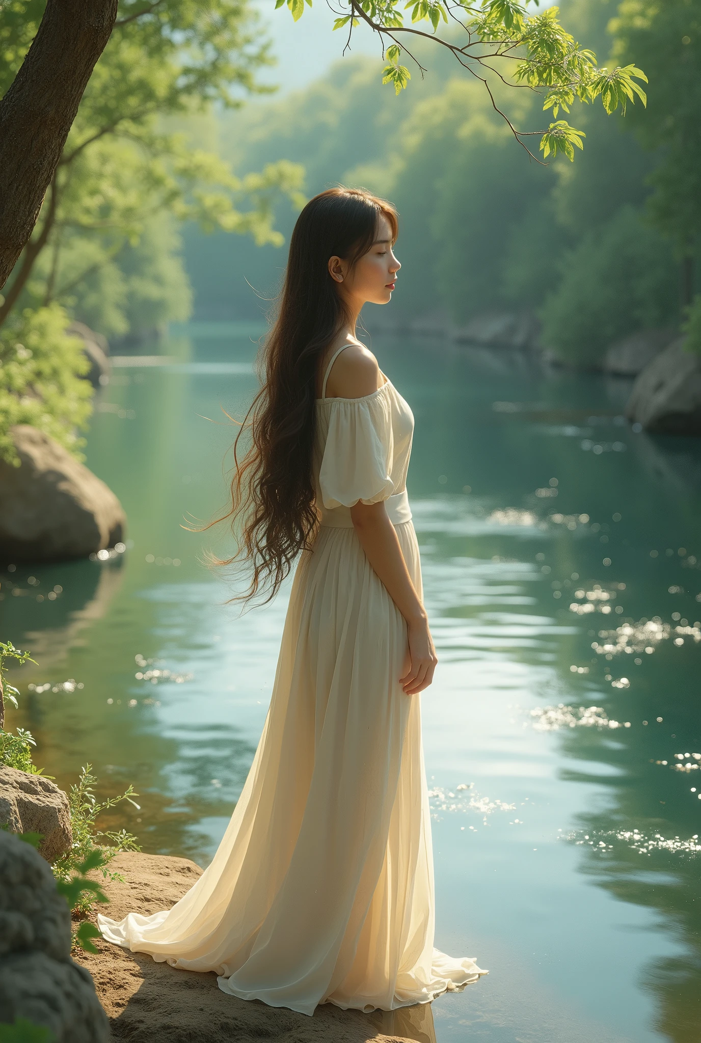 Make a hd pic girl at river