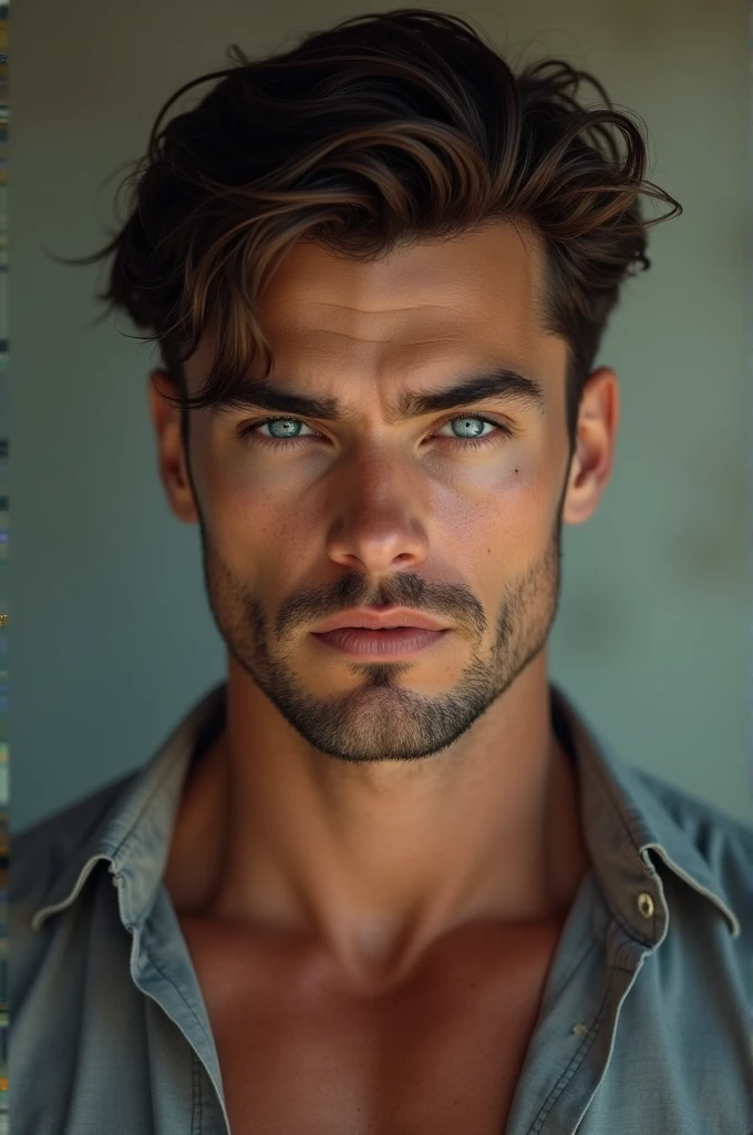 Hot Brunette man with blue eyes black hair