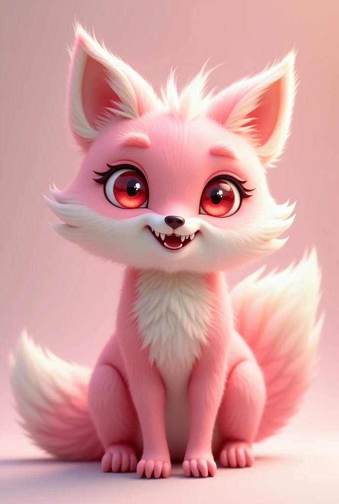 Pink furry fox, ssmile, whole body, long and furry tail, Eyes red, humanoid body, Kizi