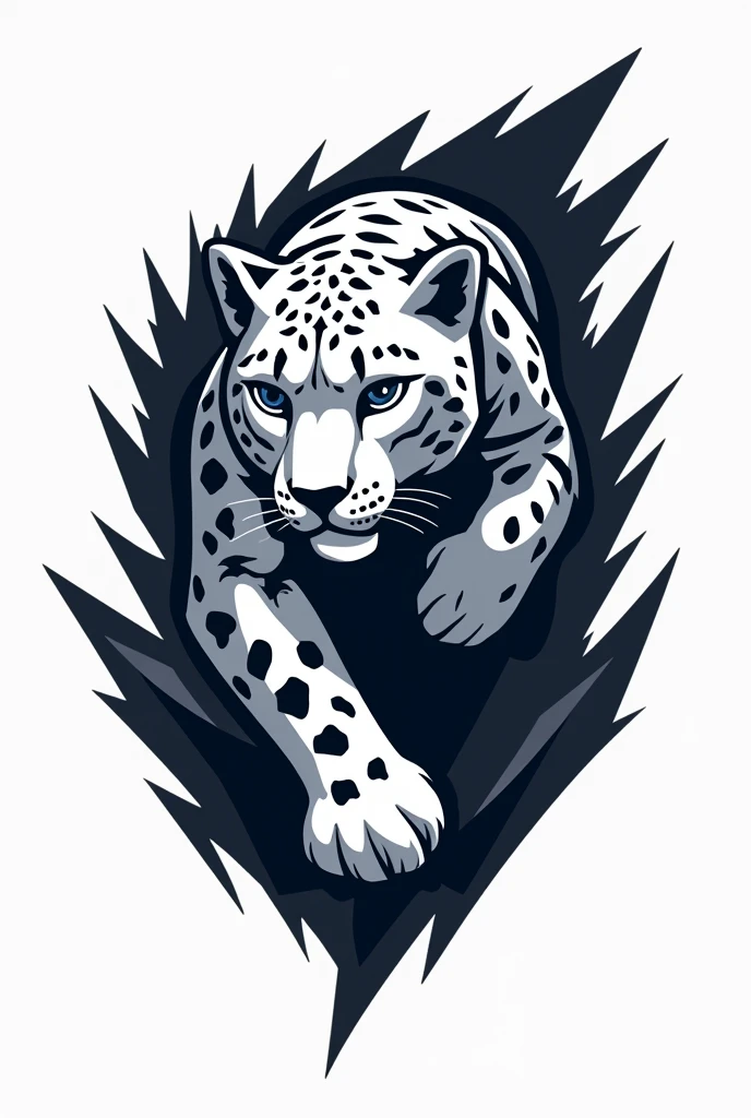 A gaming logo with snow leopard in it with snow white and black background