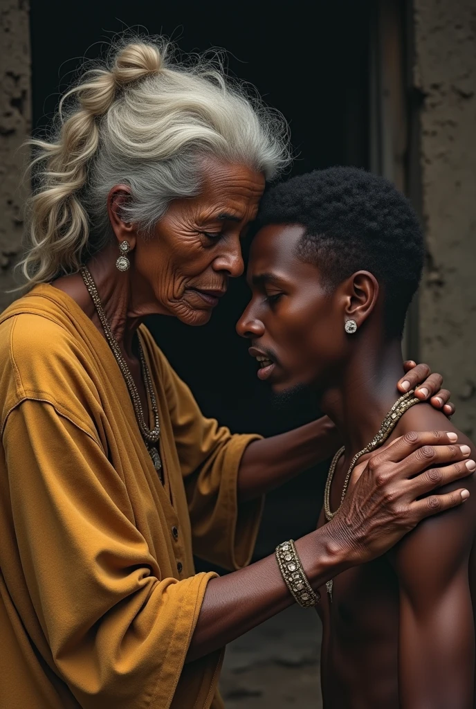 ai image
Ethiopian old woman comforting a sad man