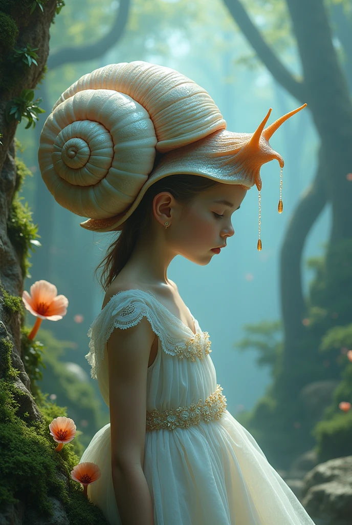 A girl with a brain made of a giant snail