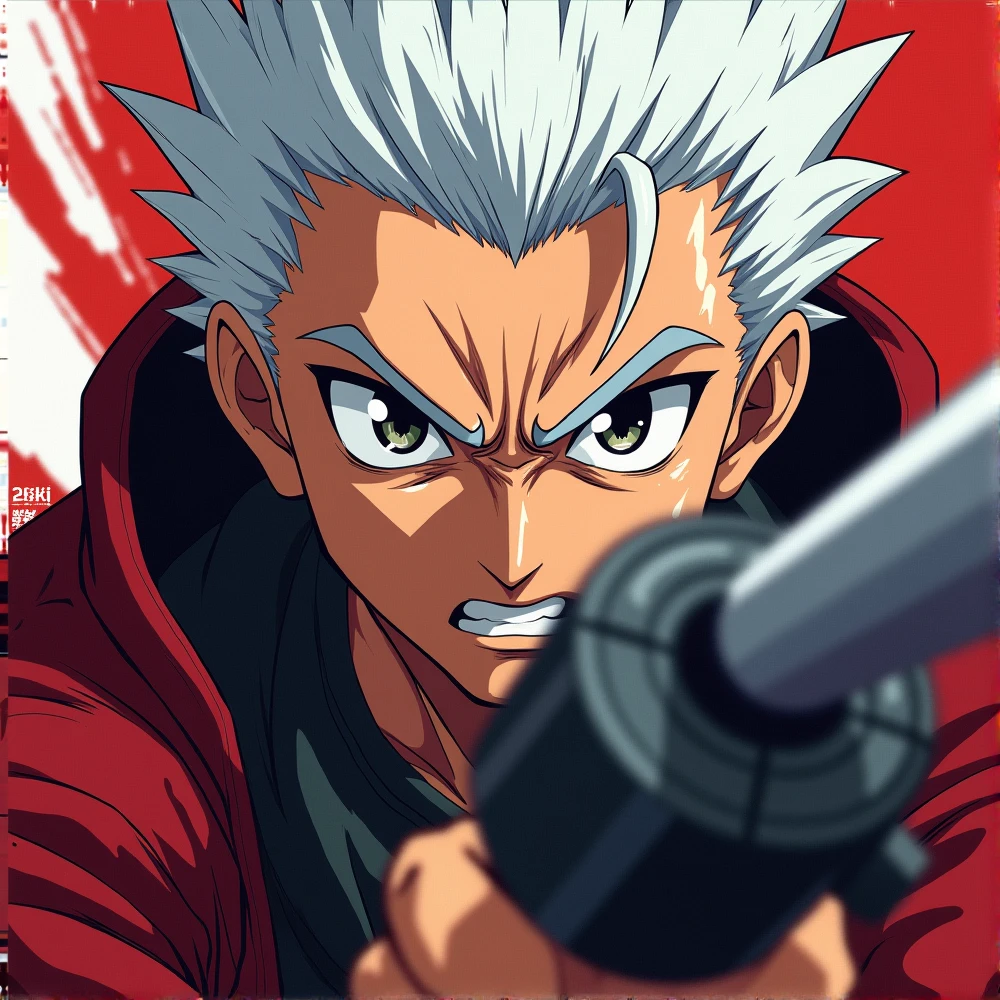 Youngh, Hanayama character from Baki, アニメ, 2d, from the neck up, gangster, bazooka, White hair, no weapon
