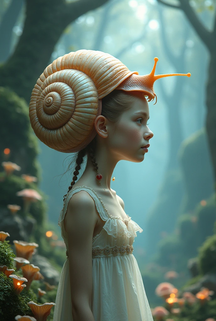 A girl with a brain made of a giant snail