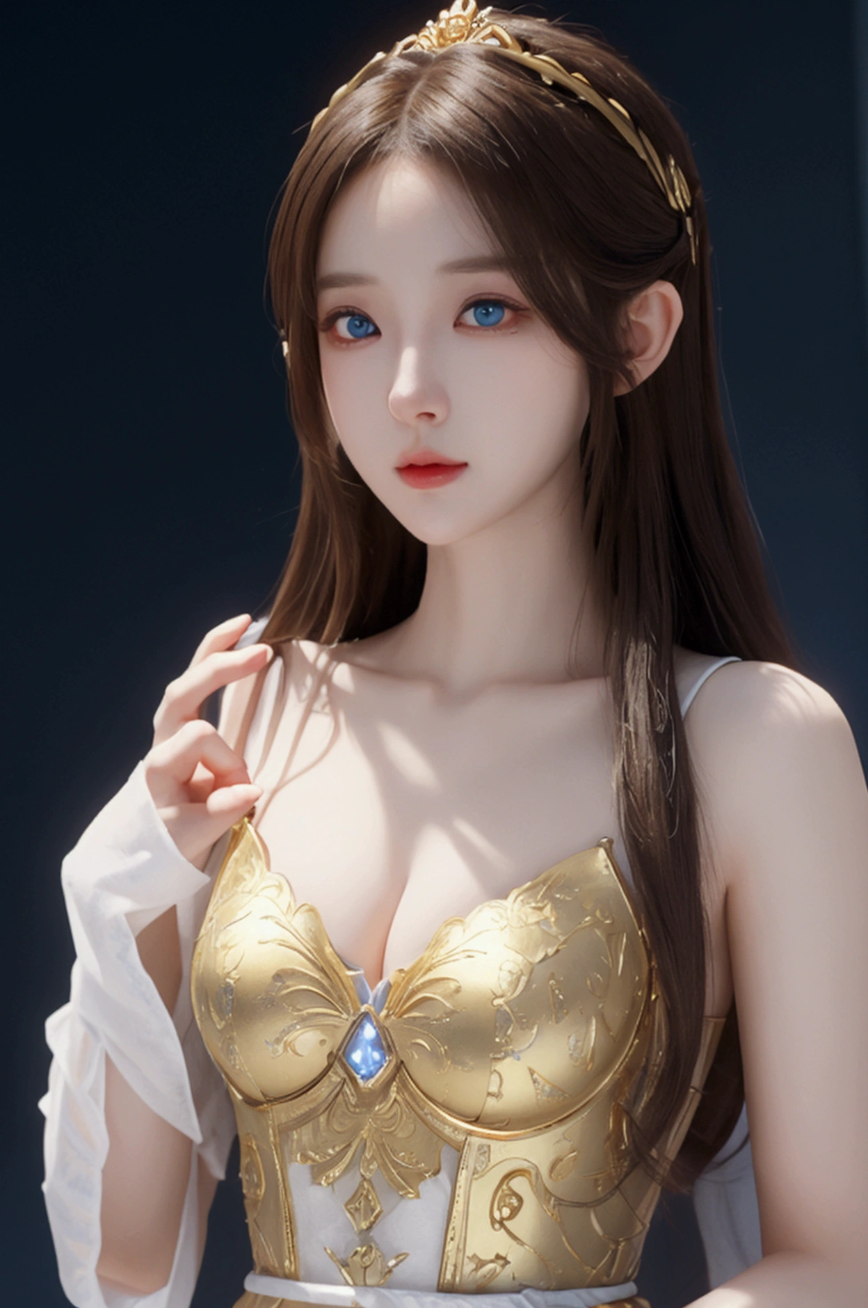 A full body picture of Princess Zelda, Brown hair, blue eyes, Dress up《Assassin's Creed》The Assassin, White+gold,配White面具和gold细节的头巾, XL Bust, Use wrist blade. background: Renaissance City. Unreal Engine 5, Japanese cartoons, Japanese cartoons style, masterpiece, Well drawn eyes, Very well drawn face, Delicate eyes, The face is rich in detail, 8K, Light and shadow effects.