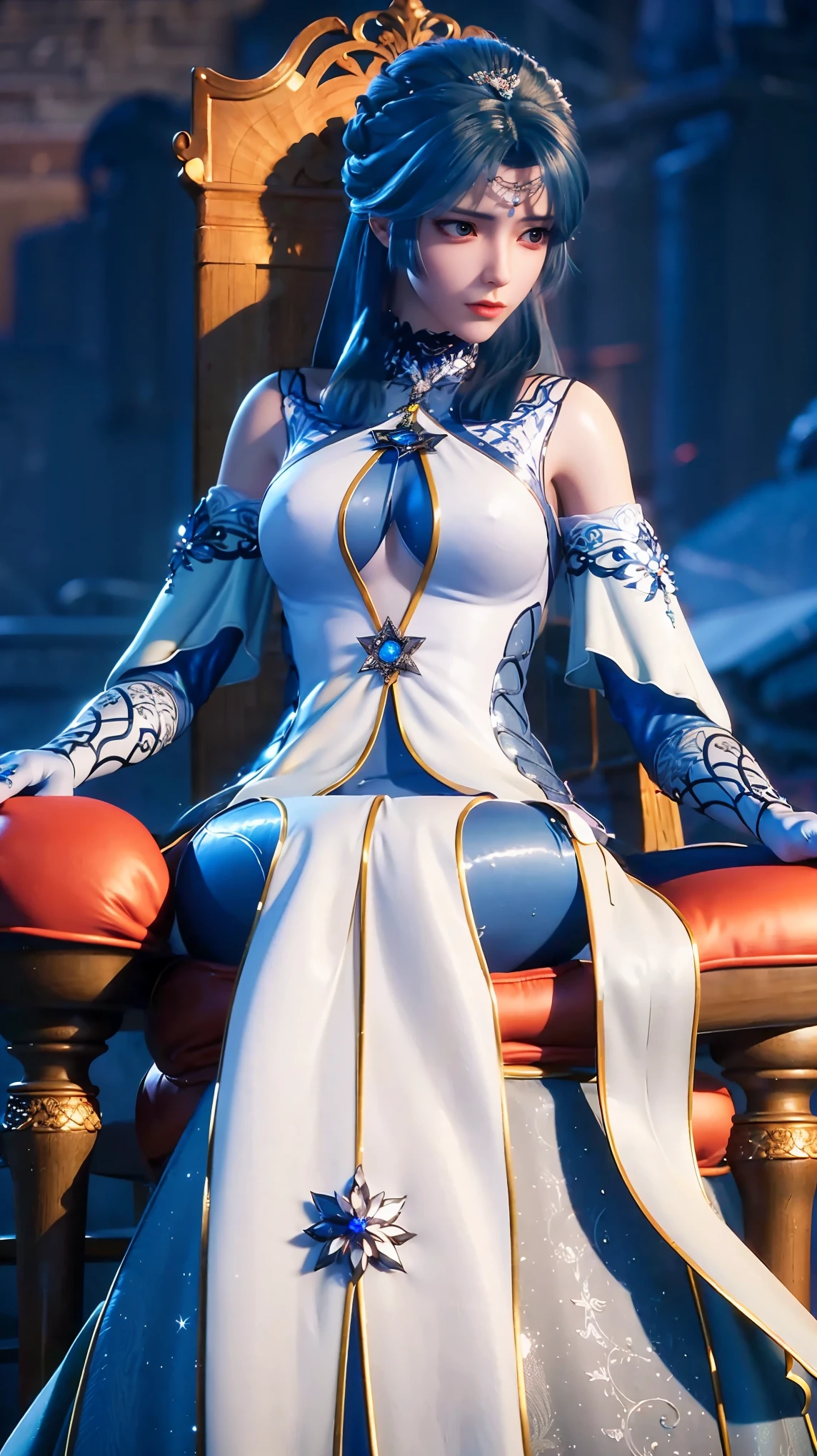 Arad woman in a dress sitting on a throne, cute anime waifu in a nice dress, trending on cgstation, 8K high quality detailed art, anime barbie in white, highly detailed exquisite fanart, Extremely detailed Artgerm, the anime girl is crouching, Flowing magic robe, Beautiful and attractive anime woman, WLOP 和 Sakimichan