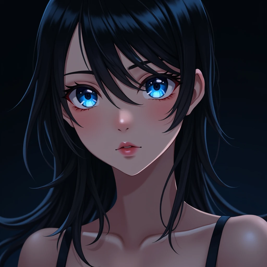 Blue eyes and black background sexy anime girl