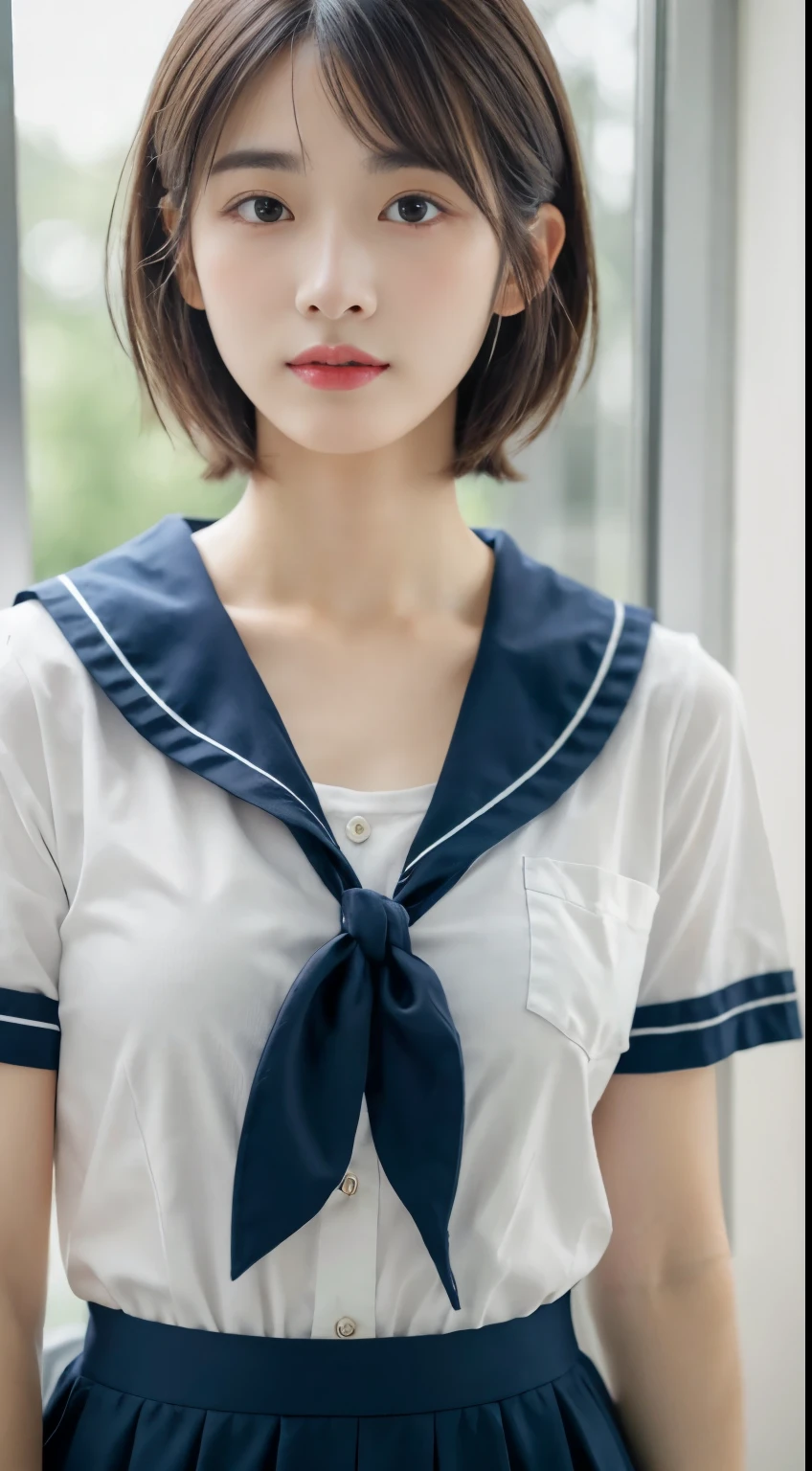 8K、RAW photosgraphy。Top quality、high quality、Photography in extreme detail、Attention to detail、Super detail face、The hair is rich in detail、Ultra-fine body、(Photography Lighting:1.3)、1 Girl、This face is about 20 years old.、Puffy eyes、big eyes、Eyes in good condition。Brown eyes、深棕色short hair、Nice to say、Small lips、(Medium chest:1.3)、Good breasts、Natural Makeup、Sailor Suit、Roll up your skirt、Squat、Open your crotch、Wear underwear、My crotch is soaked 、1 Girl, Japanese, RAW photos, best quality, On the table, Ultra Detailed, Ultra-high resolution, Practical, floor,(masterpiece:1.3), (8K, Photorealistic, RAW photosgraphy, Top image quality: 1.4), Japanese, (1 Girl), Beautiful face, (Lifelike face), (Dark-haired, short hair:1.3), Beautiful hairstyle, Realistic eyes, Beautiful details in the eyes, (Real skin), Beautiful Skin, Tempting, Ultra-high resolution, Surrealism, High Detail, Golden Ratio, (Detail production:1.2), Opinions vary,Open white shirt,Mid-chest,Standing,Hands on hips、hard 、Coming out of pants、visible、mane、hard、hard