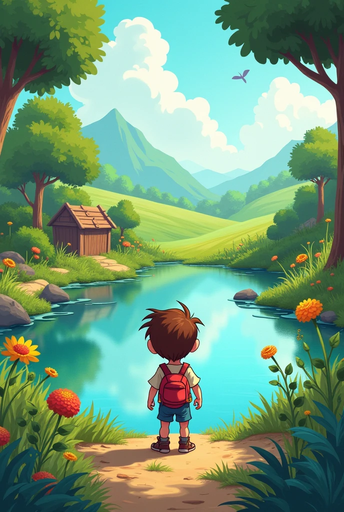 There's a hidden treasure on the other side of the pond in 2d cartoon 