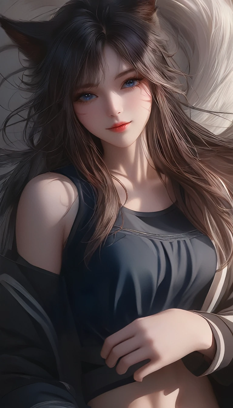 beautiful girl with cat ear hair clip accessory and wearing blue dress posing for a photo, a detailed painting by Lü Ji, cgsociety, digital art, fashion style a realistic beautiful girl at pixiv, realistic anime art style, realistic art style