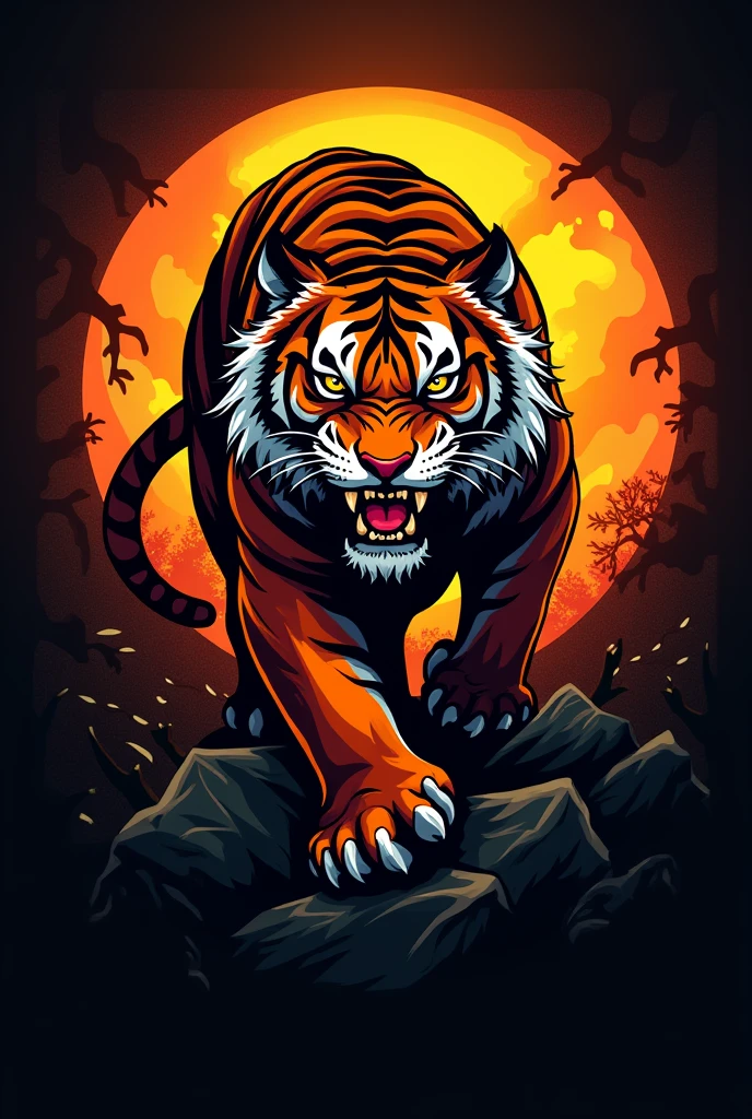 A gaming logo with tiger in it with orange and black background
