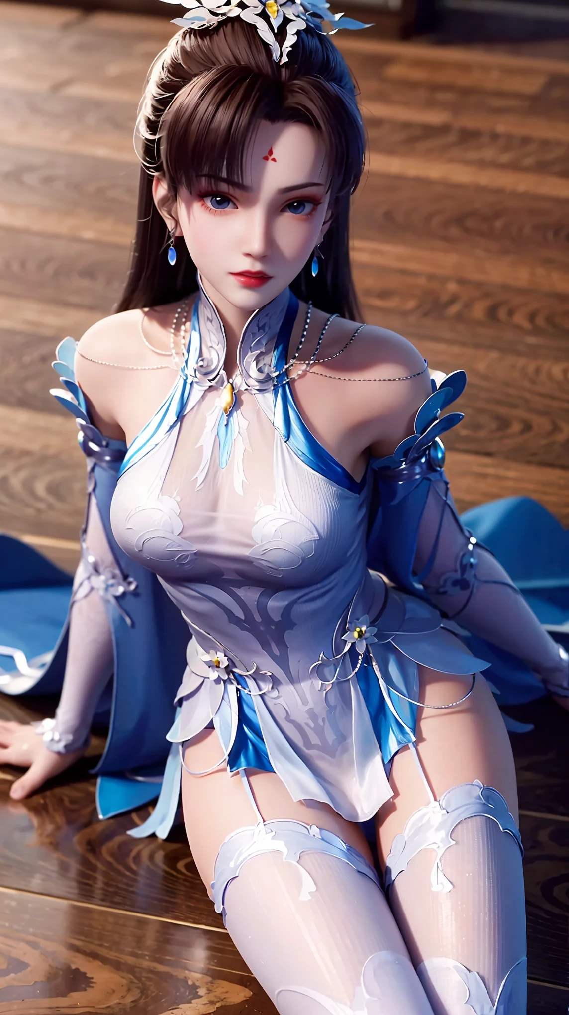best quality,masterpiece,The Ultimate Solution,Fluffy,Extremely colorful,Mature beautiful woman,(Dress school uniform),Lace skirt,(Beautiful woman beheaded),Normal posture,(Kneeling),Kneeling on the bed,shackles,Beheading,collar,barefoot,Normal posture
