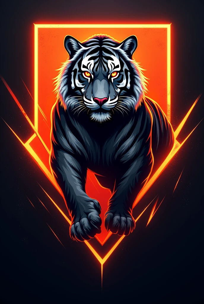 A gaming logo with tiger in it with neon orange and black background