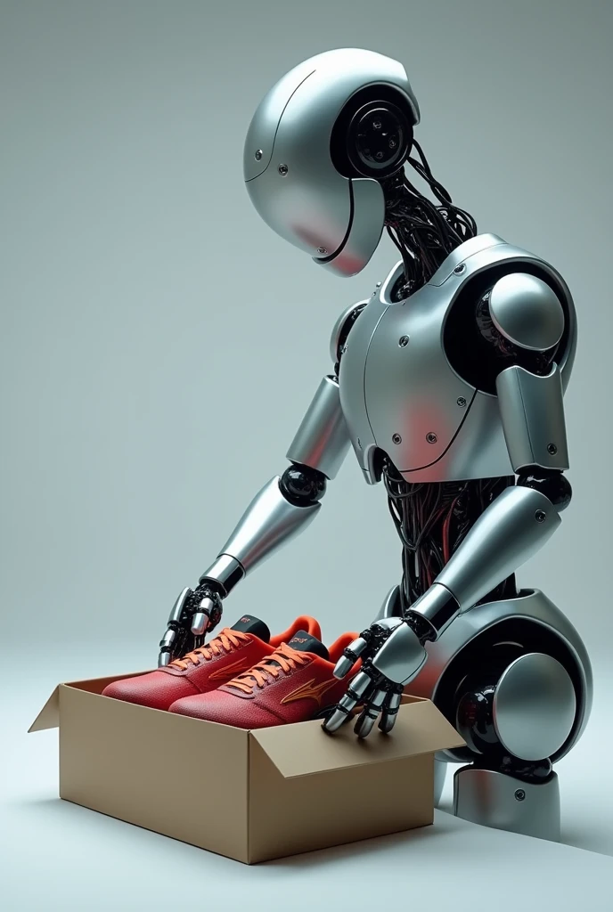 A robot unboxing of badminton shoes