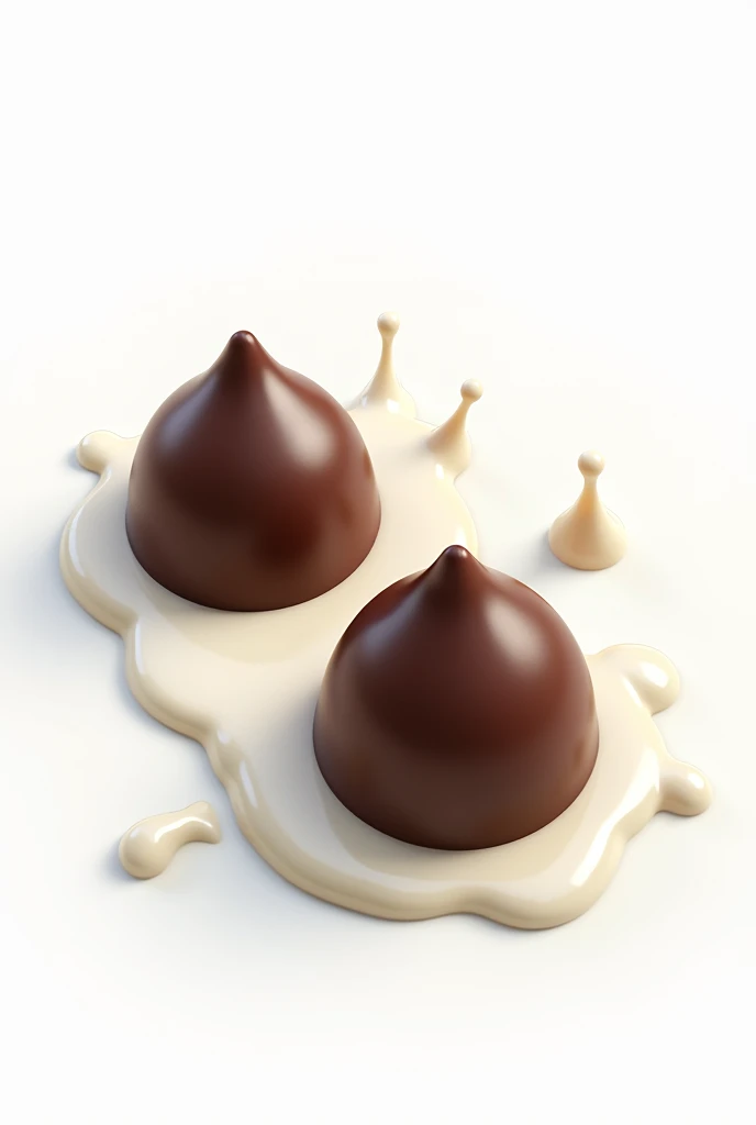 2 Chocolate pieces with white background with some drops of milk