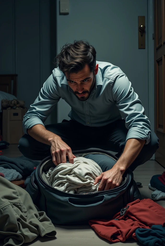 A guy going on a trip and forget his important item back at home and now search in bag