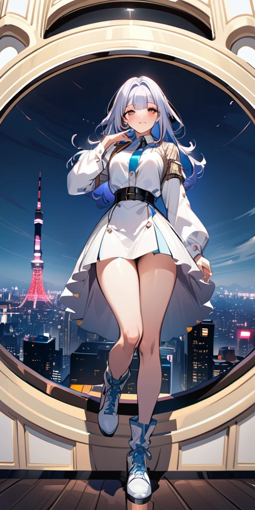 ((Highest quality、masterpiece、Anime Style、Highest quality、High resolution、8k、detailed、ultra-detailed:1.3))、Long legs、Sharp focus:1.2, Beautiful woman with perfect figure:1.4、(smile:1.2), double eyelid、30-year-old woman、Sexy pose、((((Shut your mouth.、One Woman、ワンピース:1.5)))),The background is tokyo
