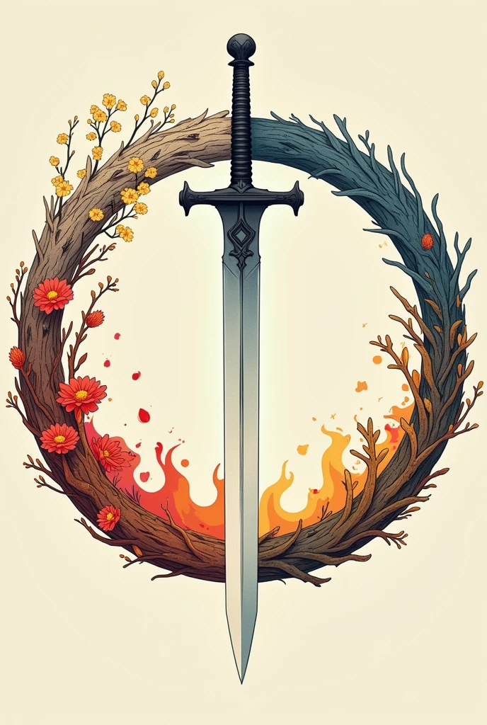 {With text:"Sword and Roman":1.6},Ashley Wood (Ashley Wood) style of,In Giovanni Costa&#39;s signature style,Line Art,{Simple style:1.5} ,Ring composition,{The focus of the composition is on the outside of the ring:1.4},{There is a large blank space in the middle of the ring:1.4},The Four Seasons of Heaven,spring， summer， autumn，winter。