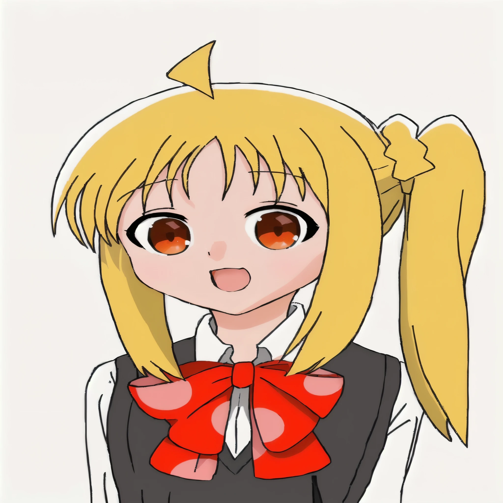 a beautiful anime girl with long golden hair, wearing a black and white outfit, red ribbon in her hair, twin tails, extremely detailed and cute anime-style facial features, highly detailed anime art style, adorable anime girl, anime aesthetic, (best quality,4k,8k,highres,masterpiece:1.2),ultra-detailed,(realistic,photorealistic,photo-realistic:1.37),extremely detailed anime girl face, cute anime girl, anime style, beautiful anime girl, anime-style girl, anime-inspired, incredibly cute anime girl face