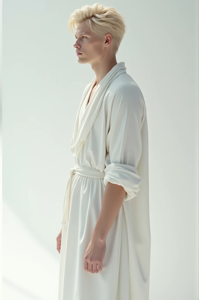 Man with blond hair and white clothes and white skin color 