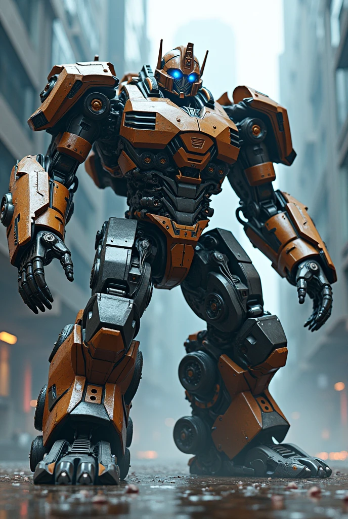 Optimus Prime, water gorilla, blue, transformers, detailed mecha design, highly detailed, 8k, photorealistic, volumetric lighting, cinematic, dynamic pose, metallic textures, intricate mechanical parts, glowing energy effects, environmental reflection, depth of field