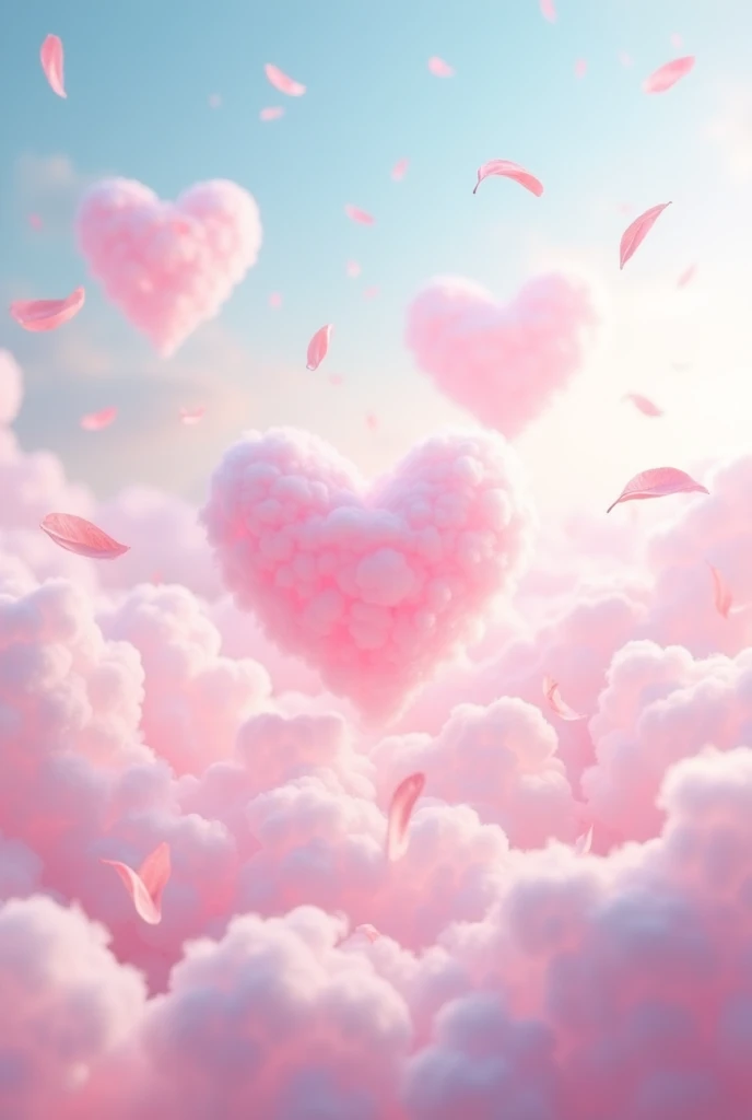 「Pink and blue fantastic sky、Heart shaped cloud floating、Calm digital art」
- 「Heart-shaped clouds floating in a pastel-colored sky、Petals fluttering around、Dreamy landscape」4K --- Expressed like this、You can instruct the image generation AI。
