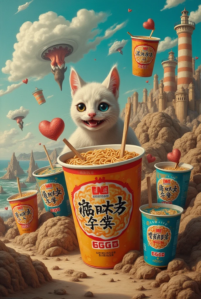 Surrealist painting with Maruchan soup containers