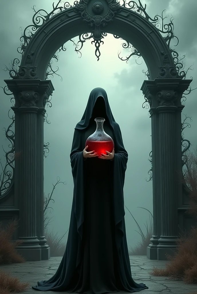 Arch, fork, glass, woman, blood, black