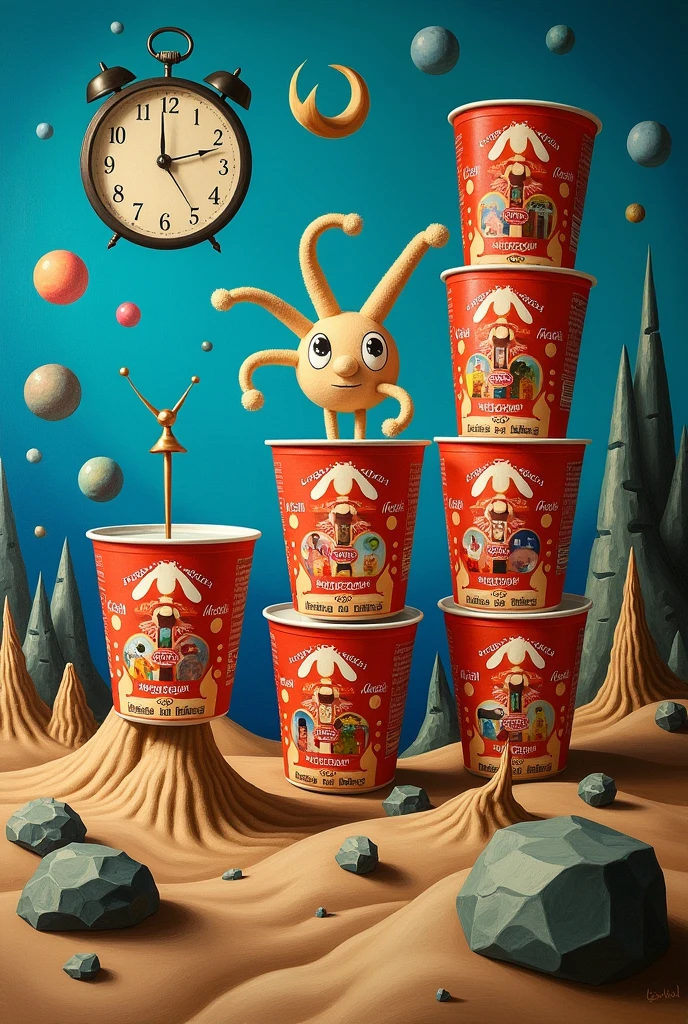 Dali style surrealist painting with Maruchan soup containers