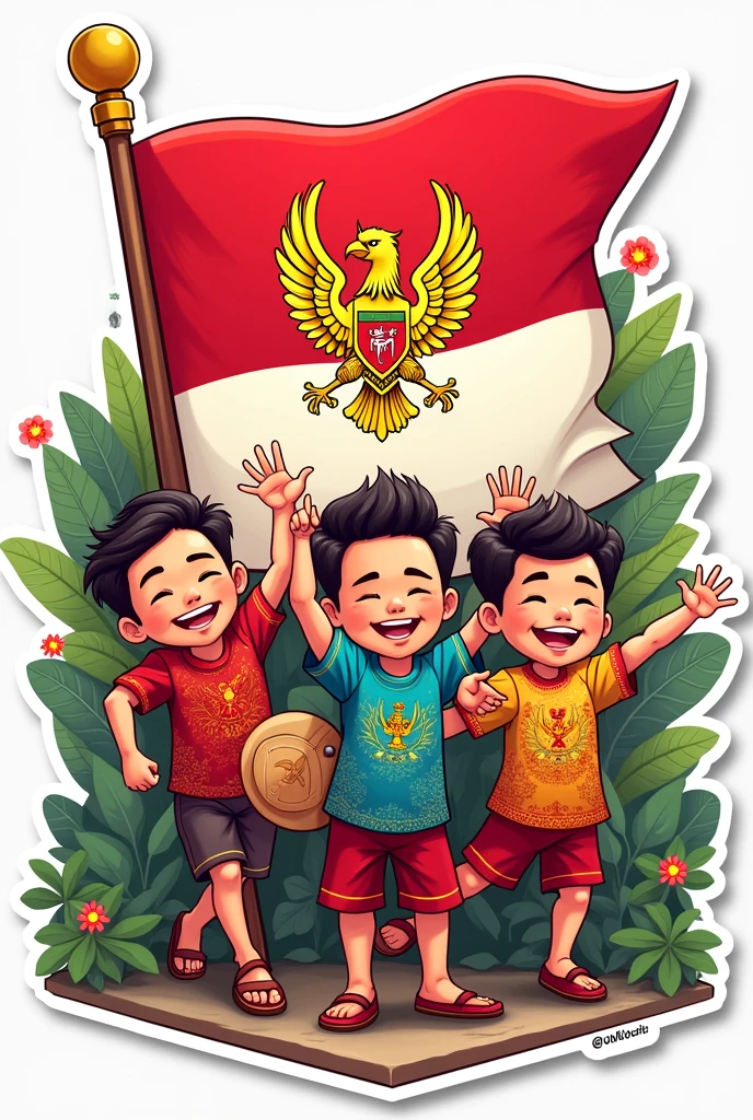 Make a WhatsApp sticker with the Youth Pledge theme, including authentic themes, funny, and impress those who see. And add the Indonesian flag theme and wear traditional Indonesian clothes.