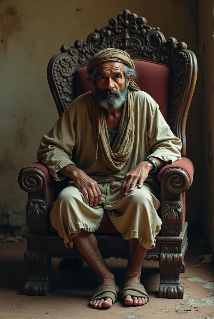 a poor man sittings on a beautiful beear