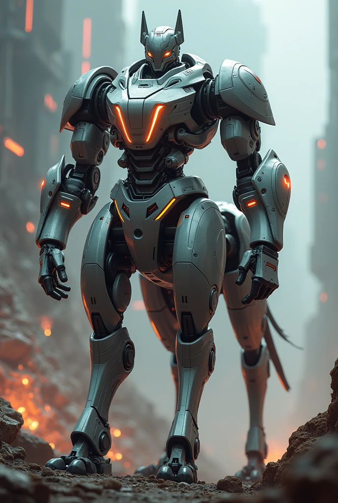 a photo of a mecha robo centaur, base on mythological Centaur, digital art, highly detailed, photorealistic, cinematic lighting, intricate machinery, gleaming metal, glowing energy, dynamic pose, epic scale, futuristic, science fiction