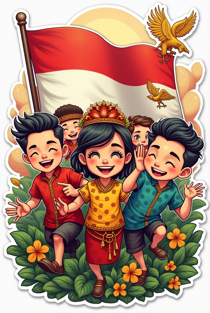 Make a WhatsApp sticker with the Youth Pledge theme, including authentic themes, funny, and impress those who see. And add the Indonesian flag theme and wear traditional Indonesian clothes.