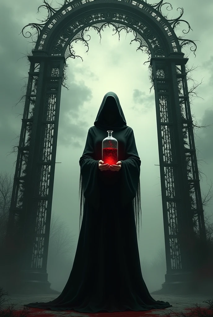 Arch, fork, glass, woman, blood, black