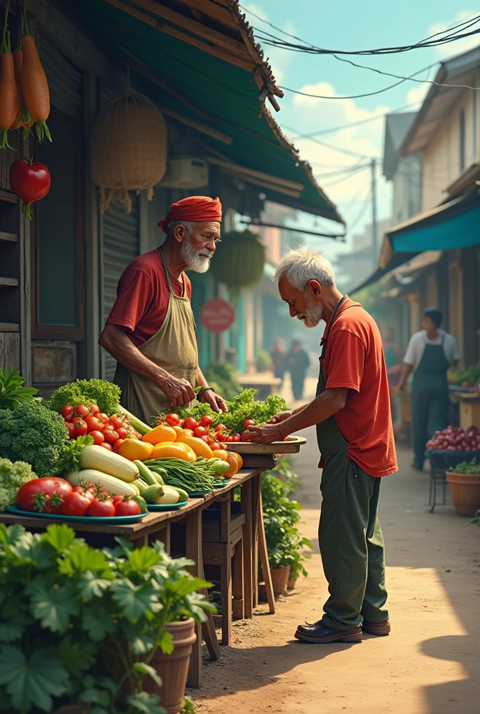 Explain how Mang Ramon offers to clean the  vendor’s stall in exchange for leftover vegetables. To his surprise, the vendor agrees, and this becomes his daily routine, allowing him to bring home fresh, nutritious food for his family. with aging Mang Ramon.