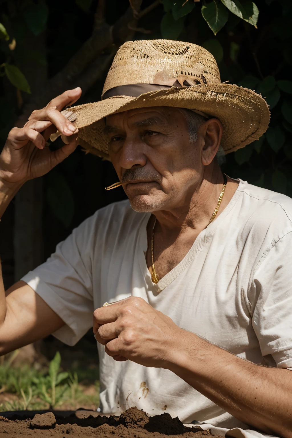 An old man is digging for gold.