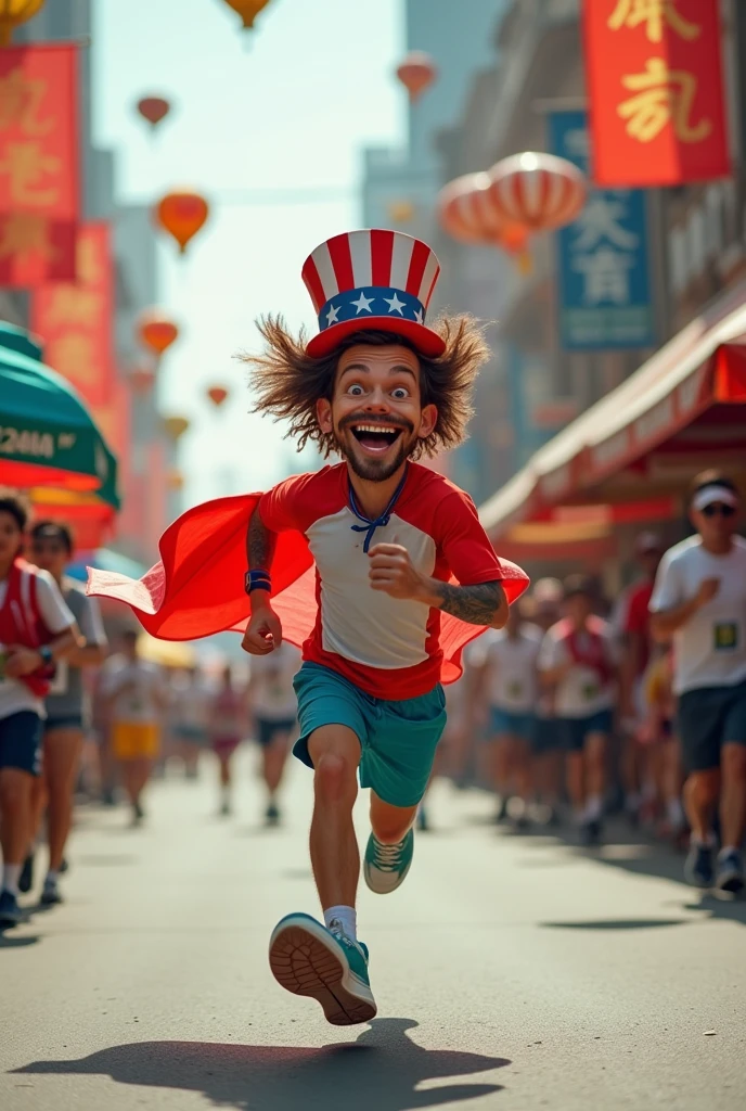 Photo of funny guy jogging to greet National Day 2/9