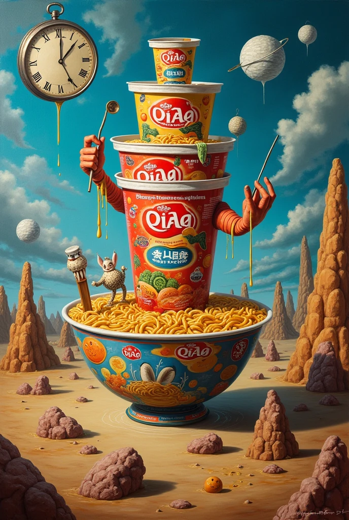 Dali style surrealist painting with Maruchan soup containers