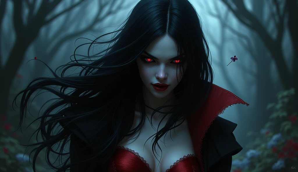 Marceline, Adventure Time, realist art, best qualityer, scary aura, dark scene, Ambientação anos 80', dark fantasy style