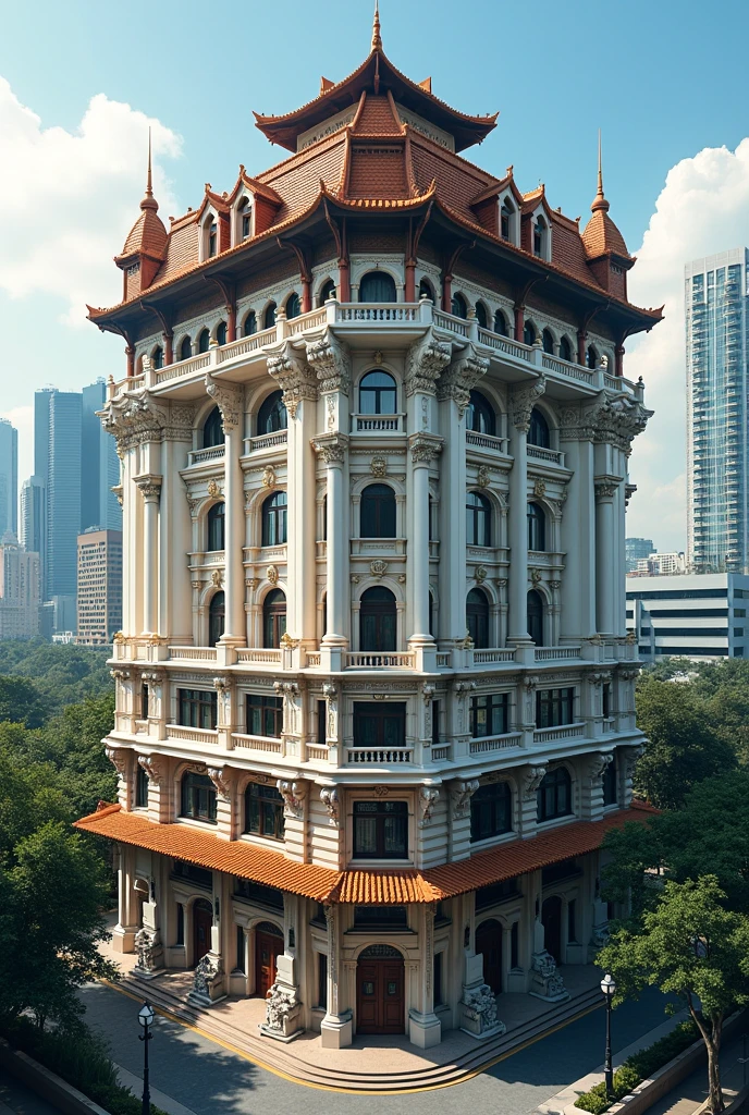 A building with Singaporean Architecture a large building