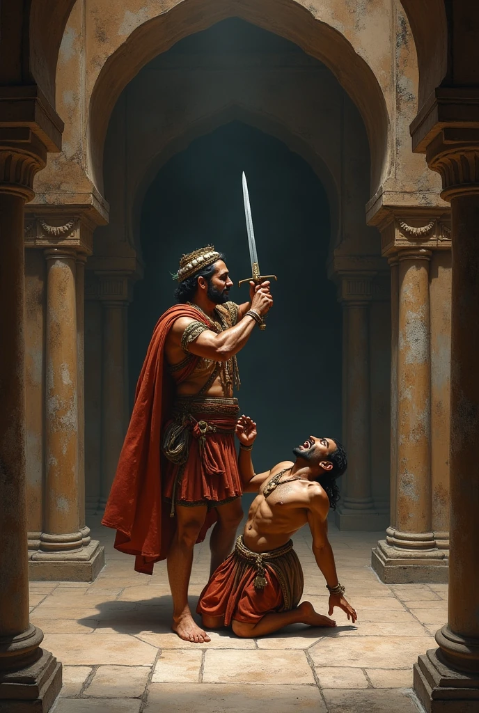 A public man killing a Hindu using sword 500 years ago inside a fort